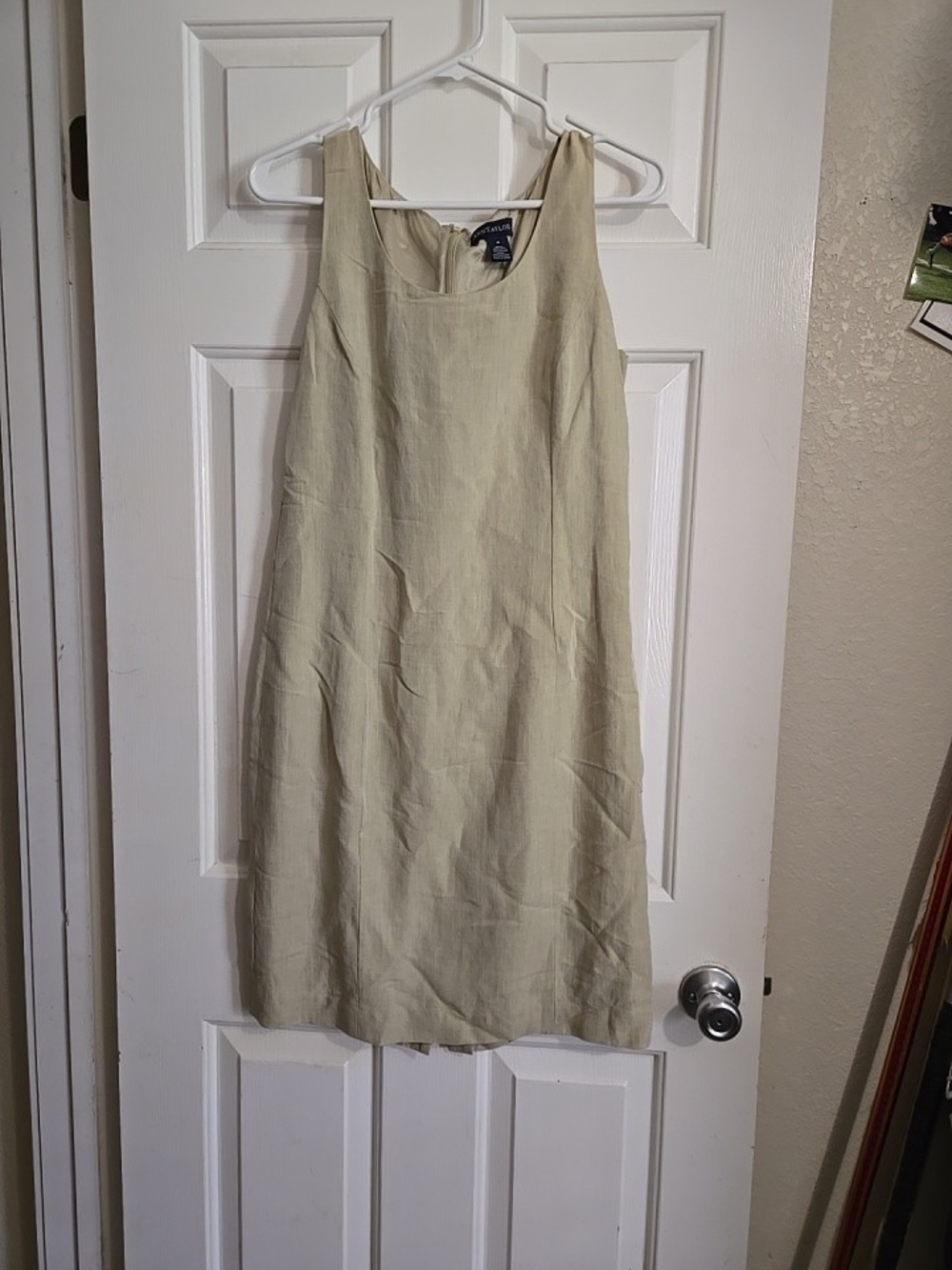 Ann Taylor Linen Blend Light Olive Green Sleeveless Midi Shift Dress
